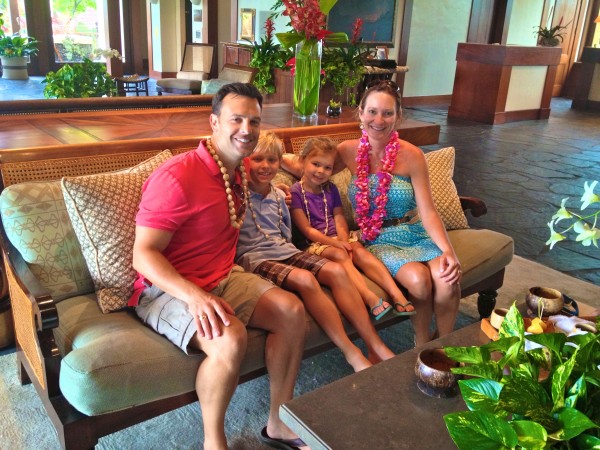 Four Seasons Hualalai's lobby with my family Excited to be in Hawaii!